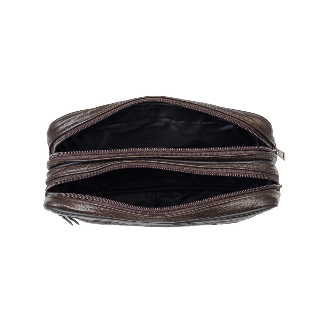 Men's brown genuine leather bag Hand and belt carrier