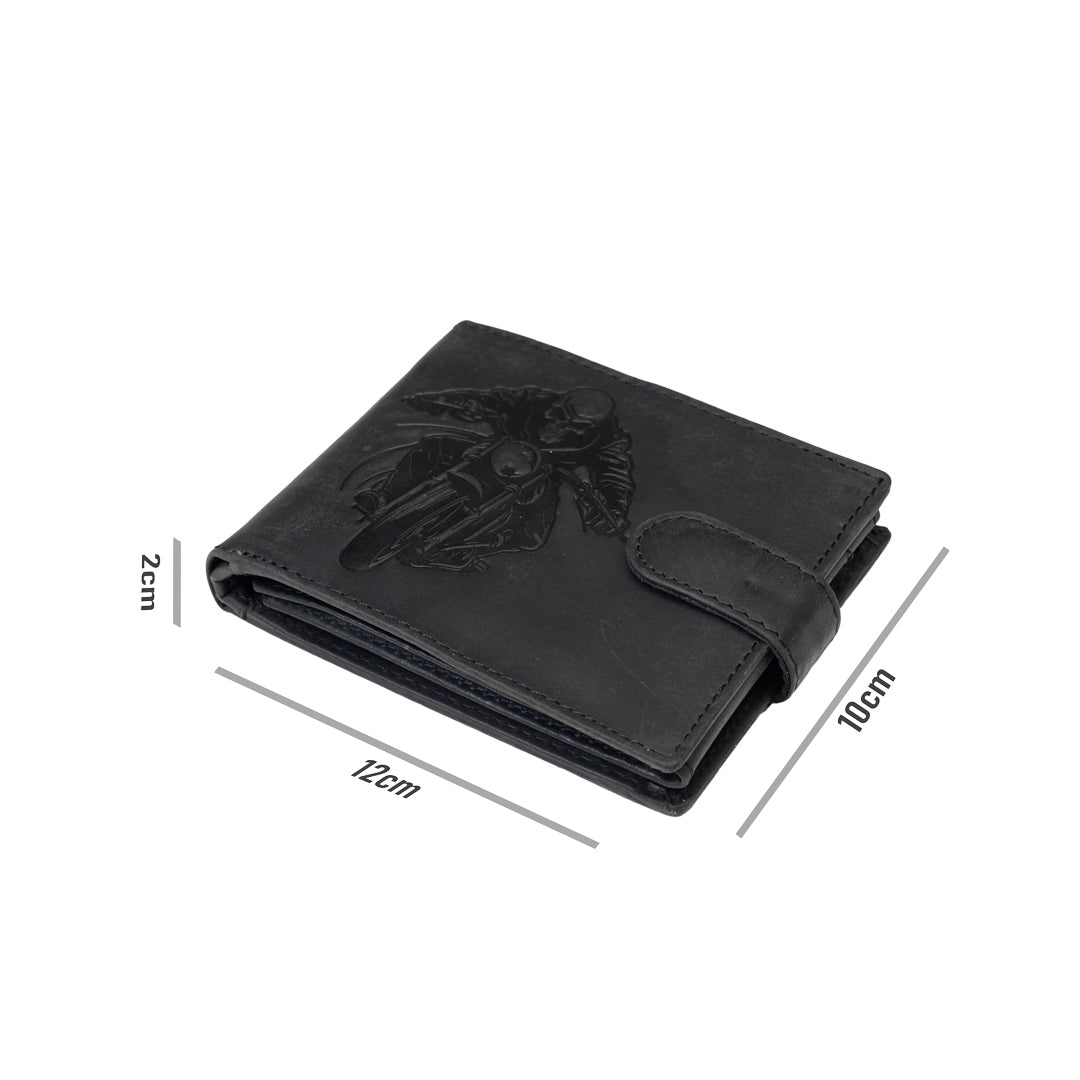Men's wallet made of black genuine leather Motorbike