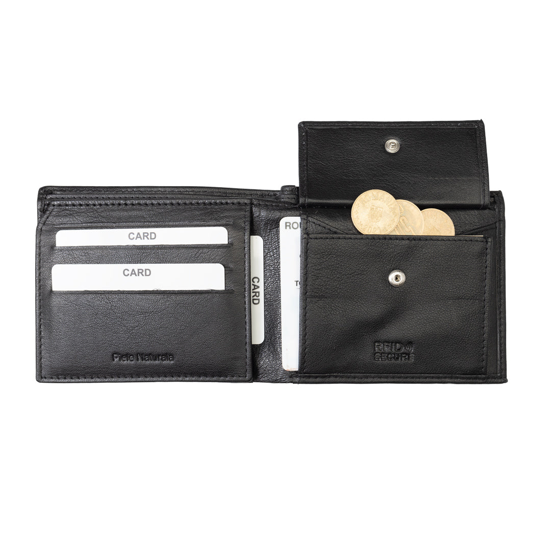 Men's wallet made of black genuine leather Carol, RFID protection
