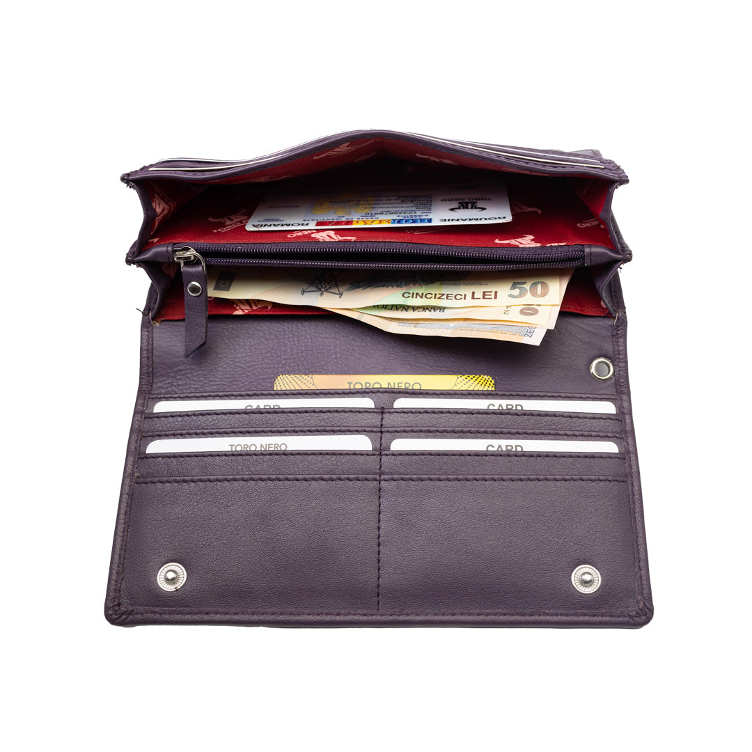 Women's wallet made of genuine leather, purple, Chiara, Rfid protection