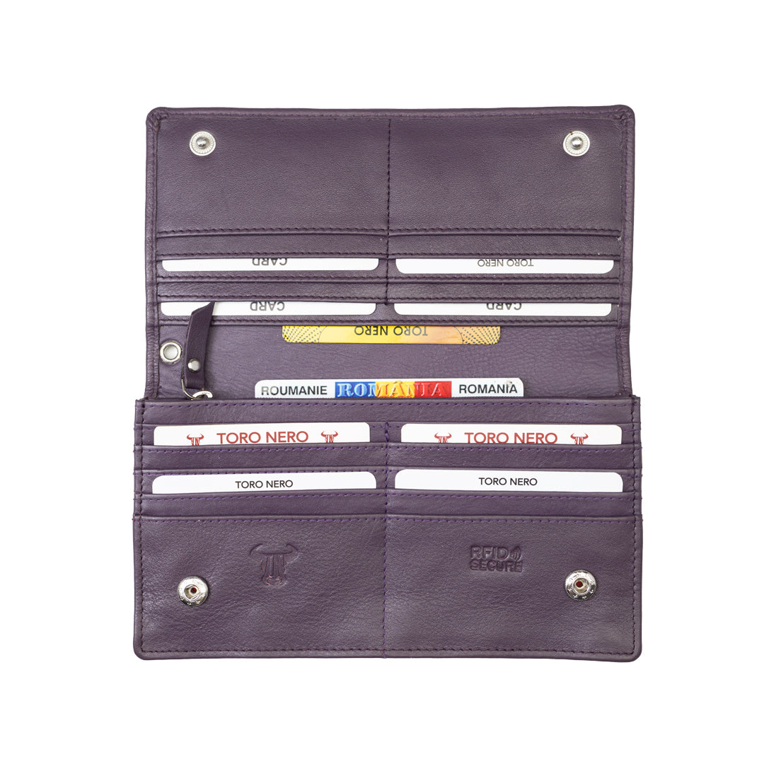 Women's wallet made of genuine leather, purple, Chiara, Rfid protection