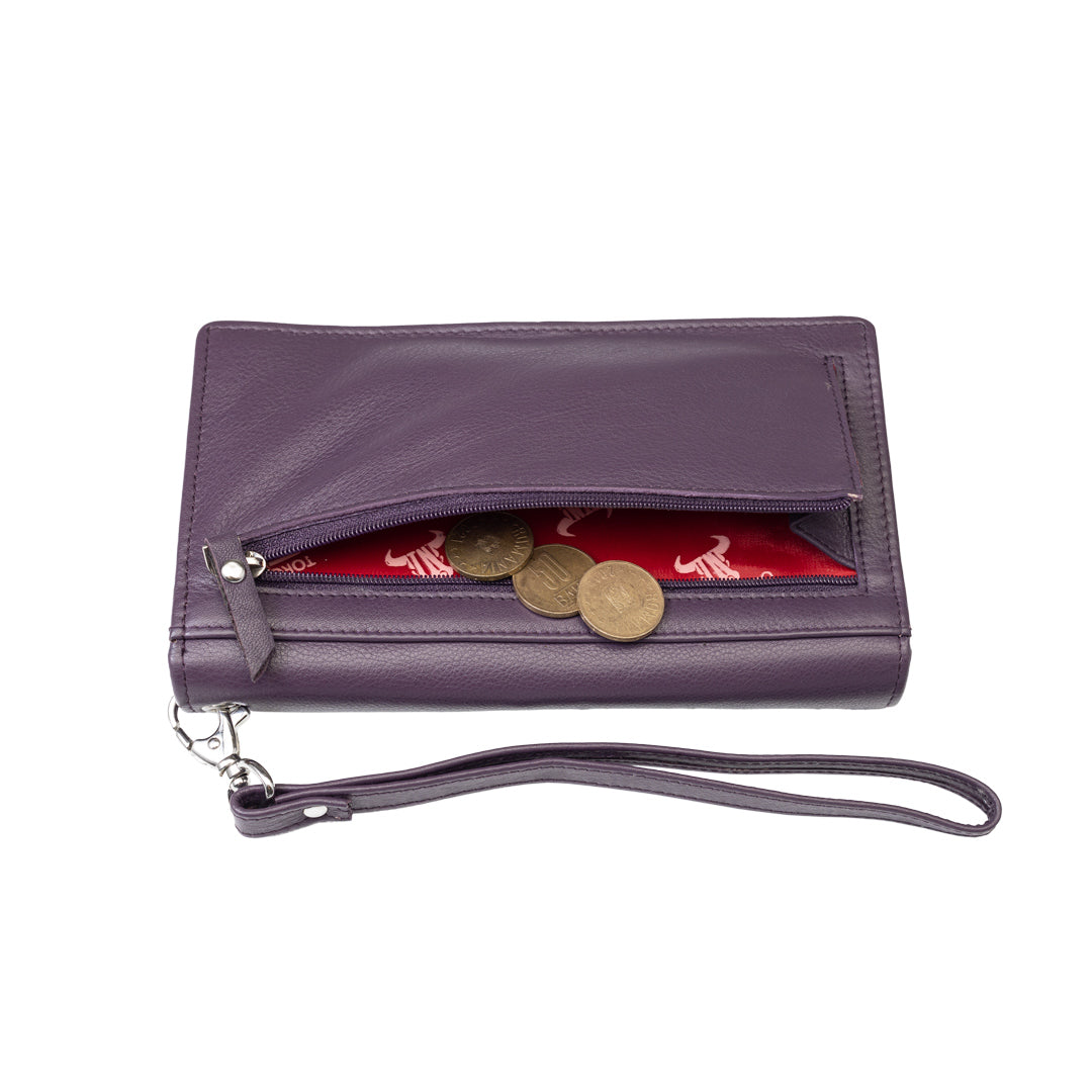 Women's wallet made of genuine leather, purple, Chiara, Rfid protection