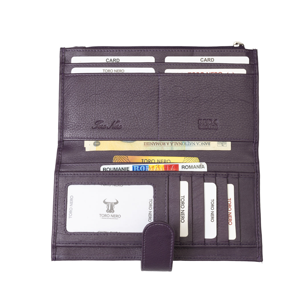 Women's wallet made of genuine leather, purple Cory, Rfid protection