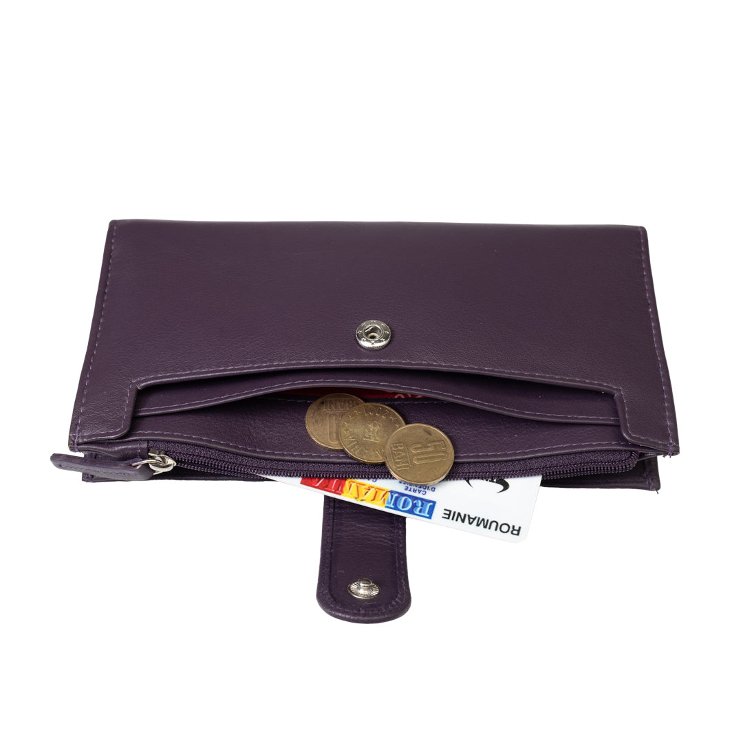 Women's wallet made of genuine leather, purple Cory, Rfid protection
