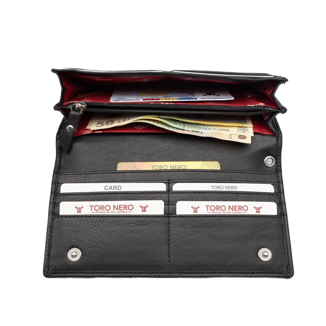 Women's wallet made of genuine leather, black, Chiara, Rfid protection