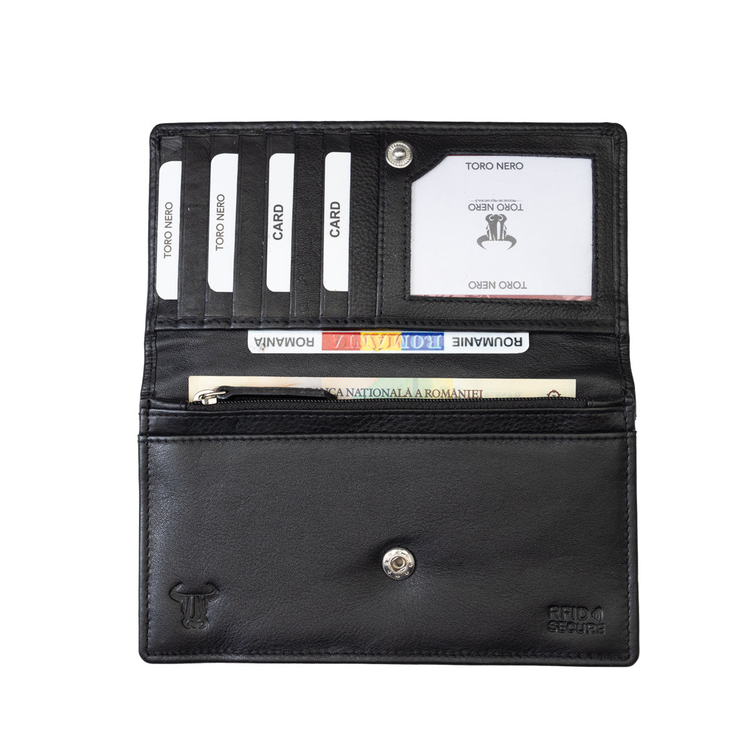Women's wallet made of natural leather, black, Cloudy, Rfid protection