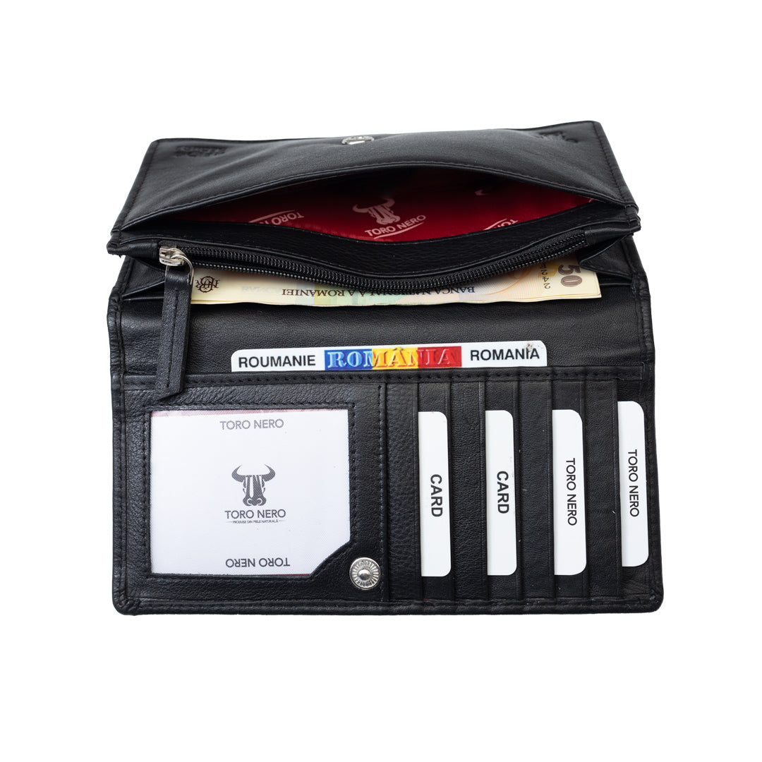 Women's wallet made of natural leather, black, Cloudy, Rfid protection