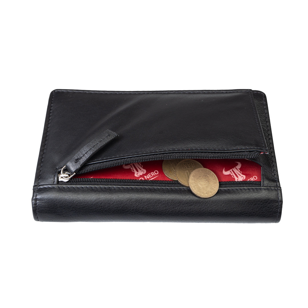 Women's wallet made of natural leather, black, Cloudy, Rfid protection
