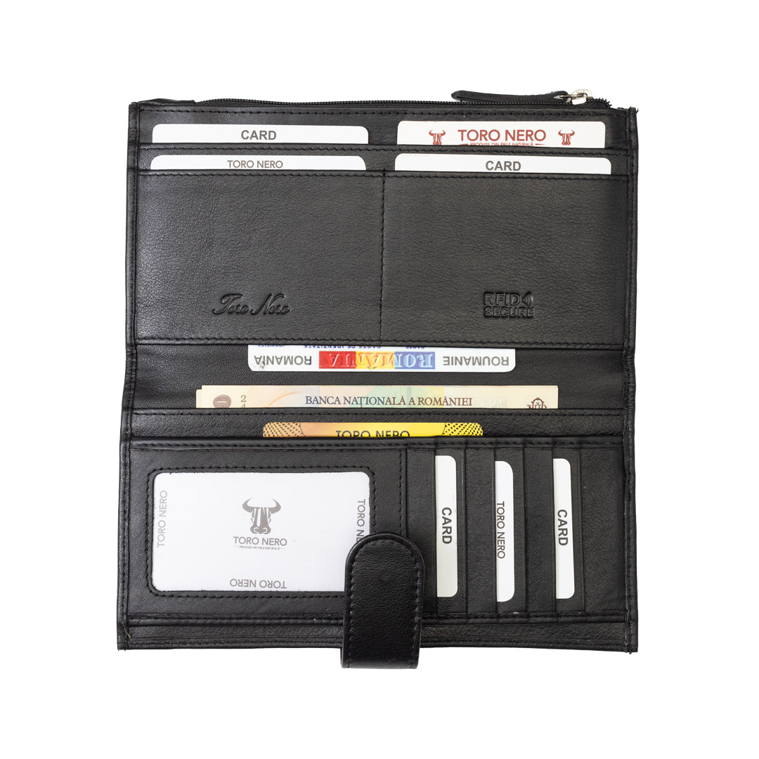 Women's wallet made of genuine leather, black Cory, Rfid protection