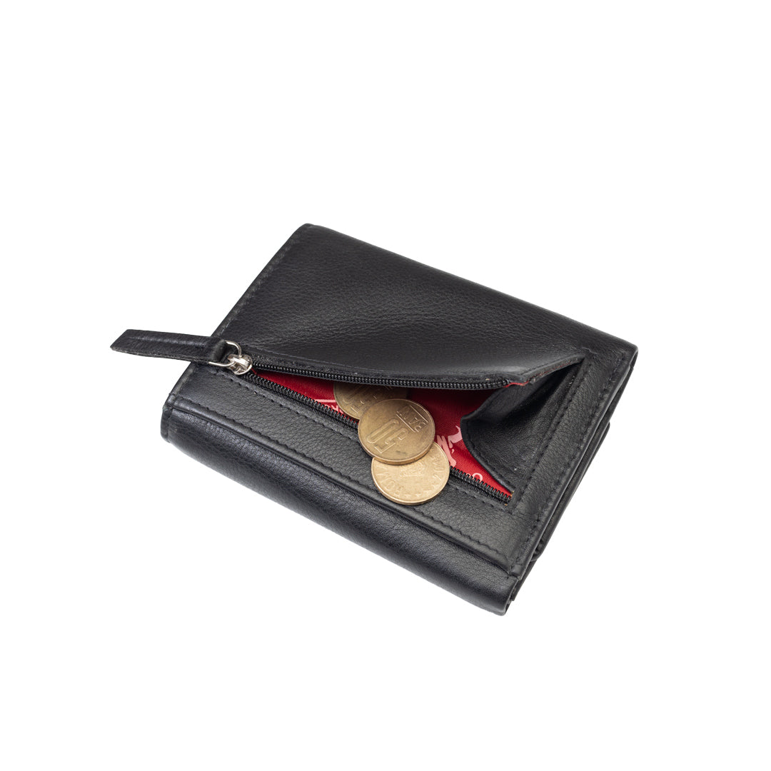 Women's wallet made of genuine leather, black Ellis, RFID protection