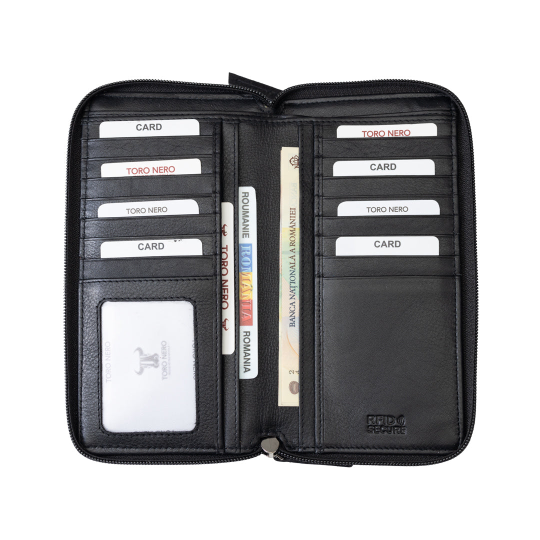 Women's wallet made of black genuine leather Ina, Rfid protection