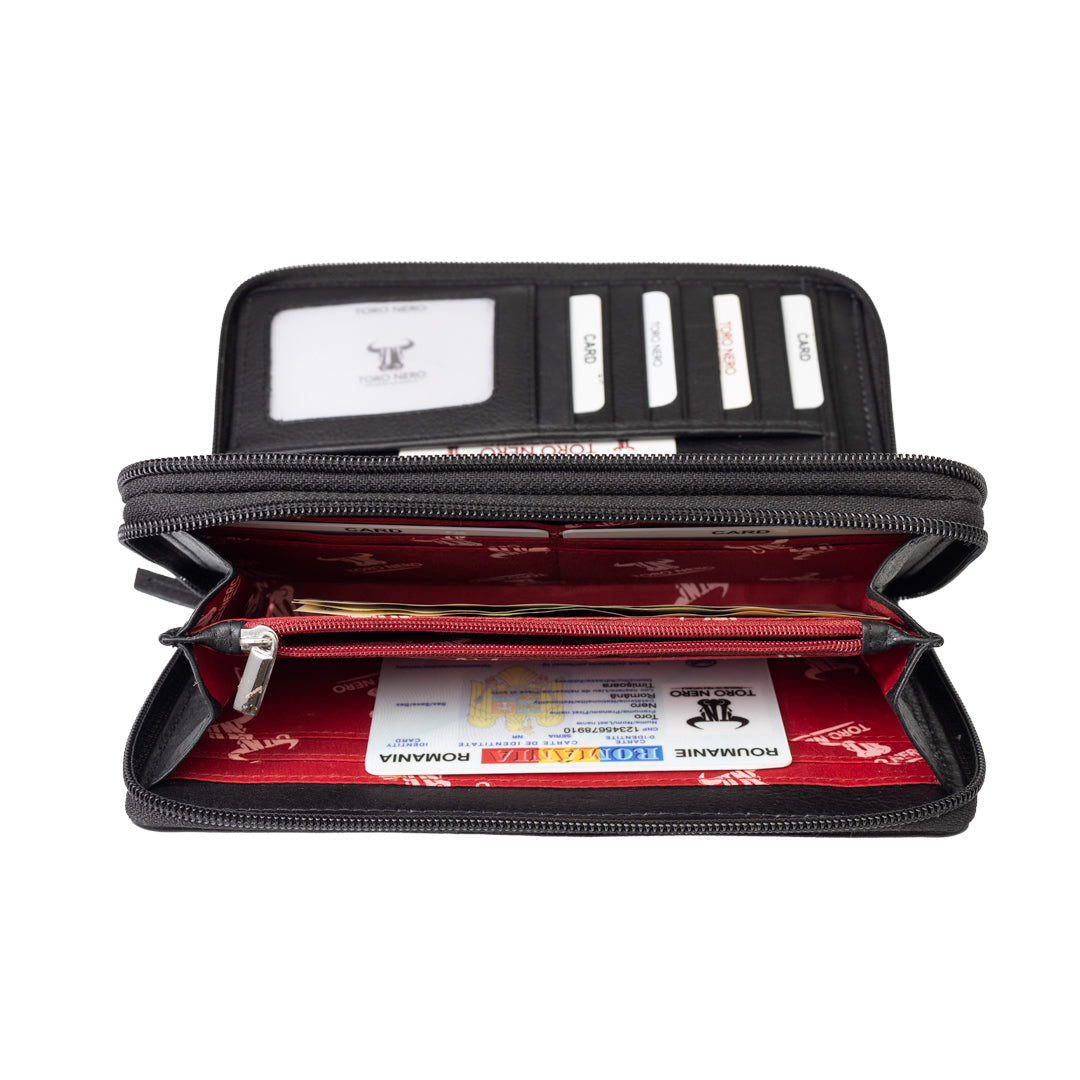 Women's wallet made of black genuine leather Ina, Rfid protection