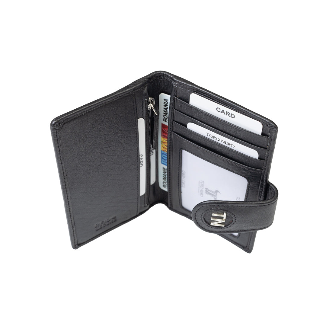 Women's wallet made of genuine leather, black Mia, RFID protection
