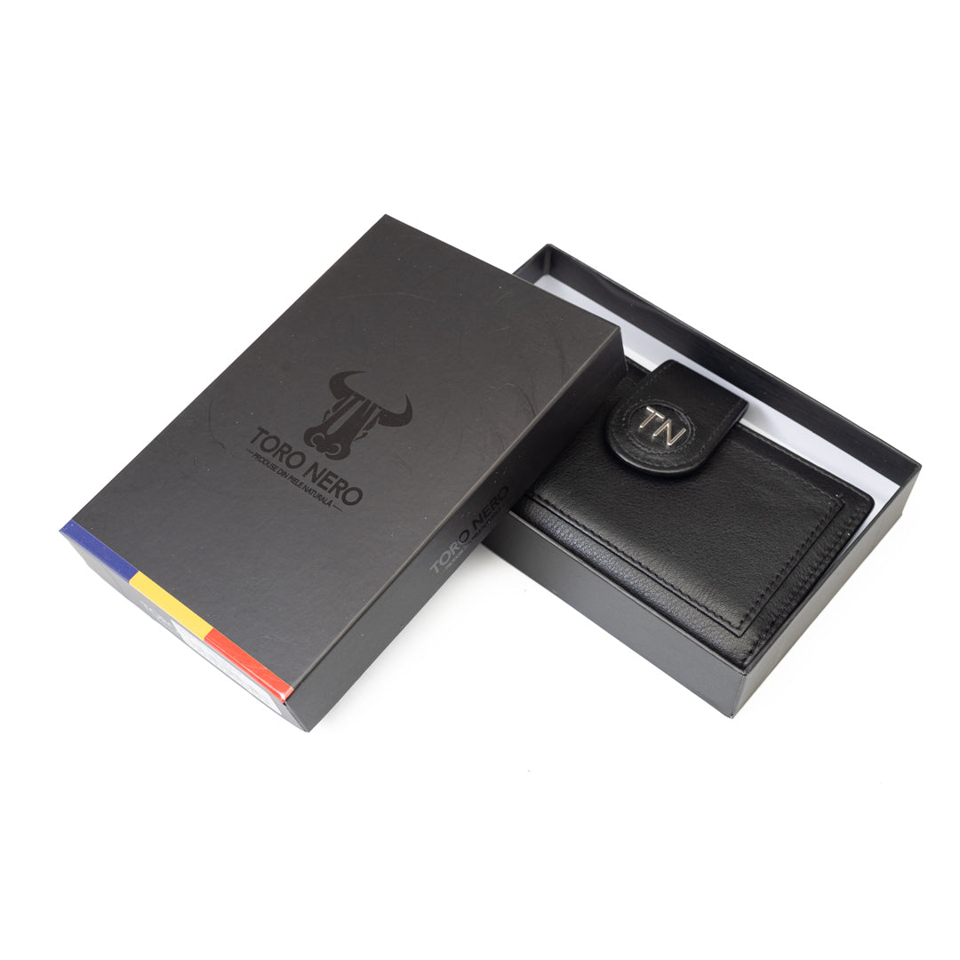 Women's wallet made of genuine leather, black Mia, RFID protection