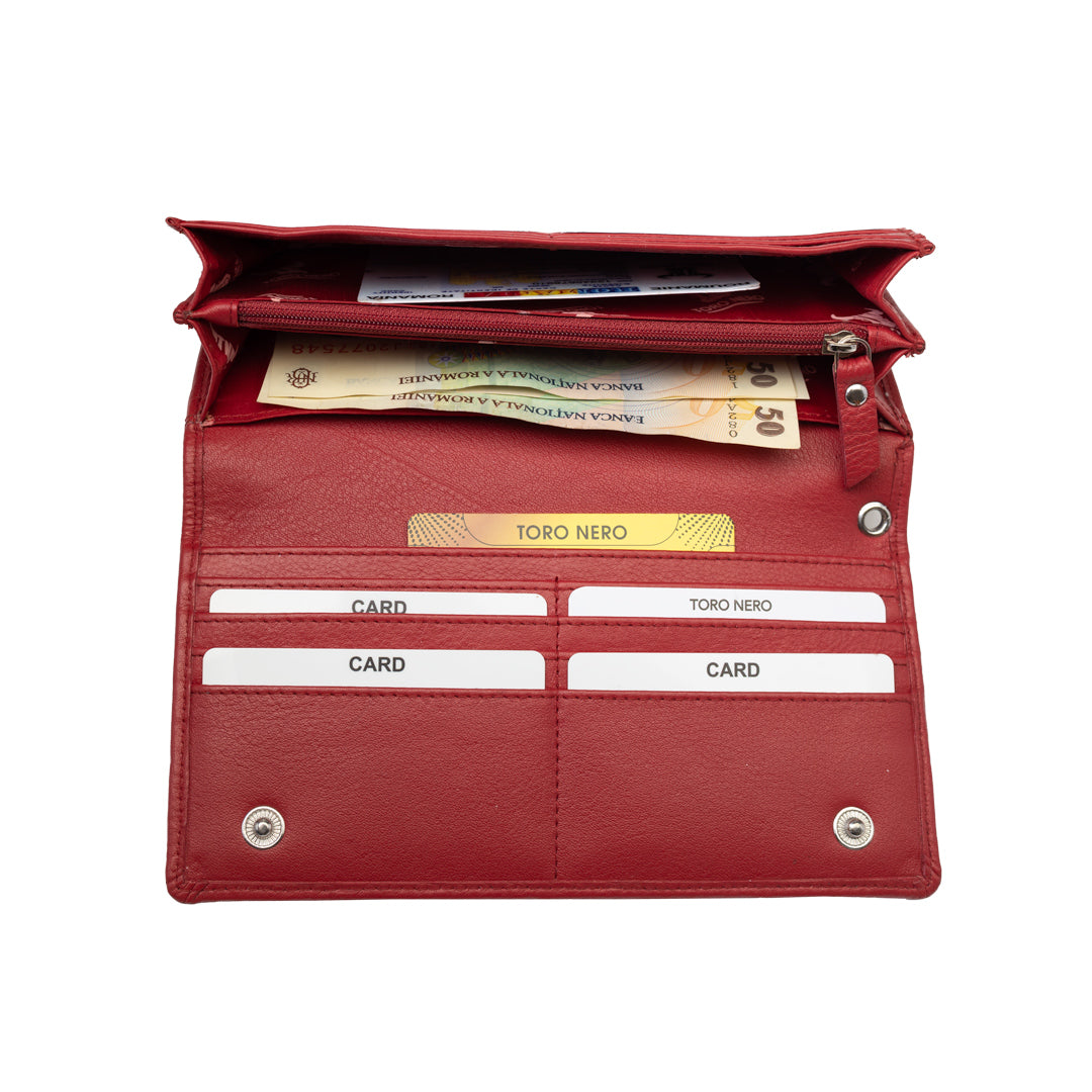 Women's wallet made of genuine leather, red Chiara, Rfid protection