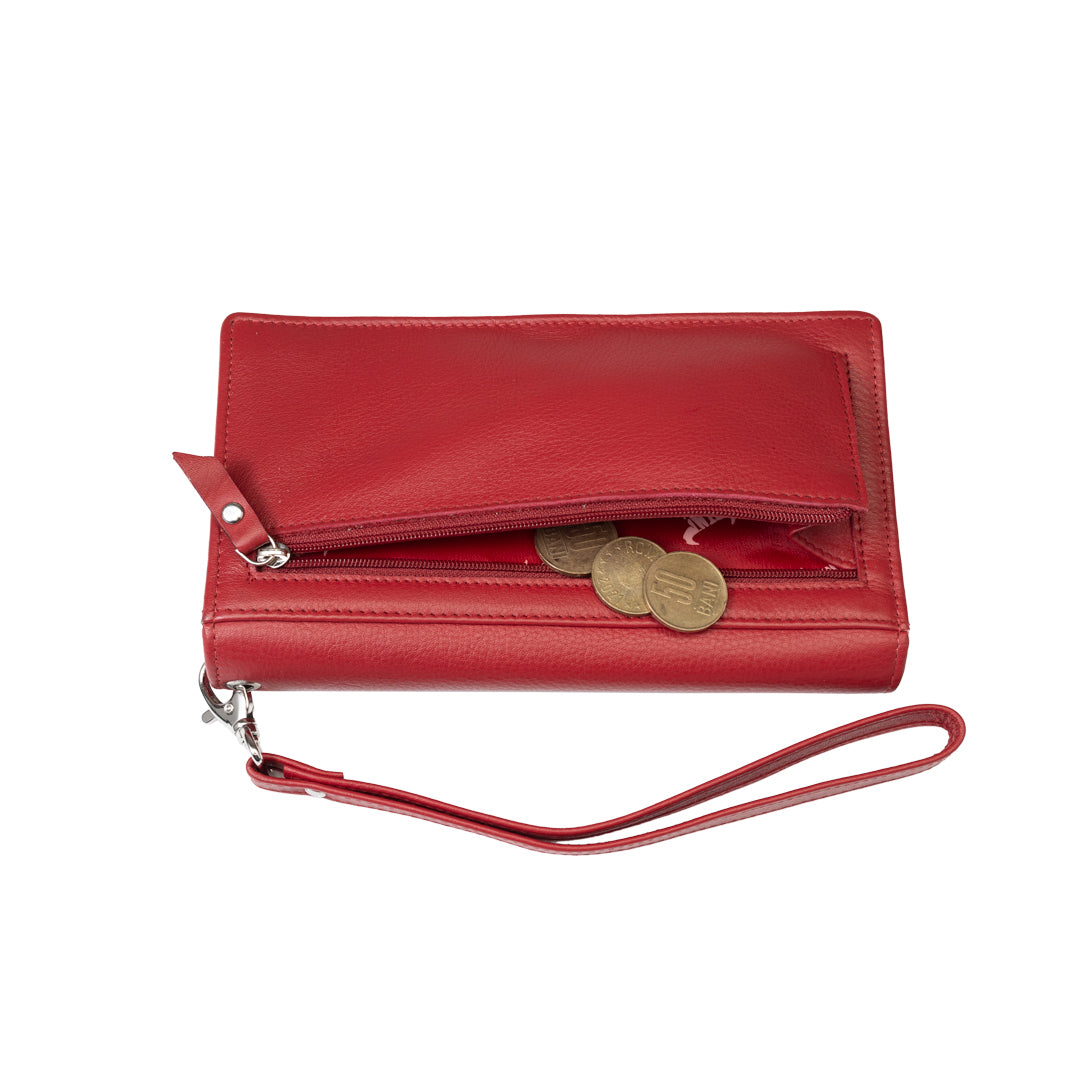 Women's wallet made of genuine leather, red Chiara, Rfid protection