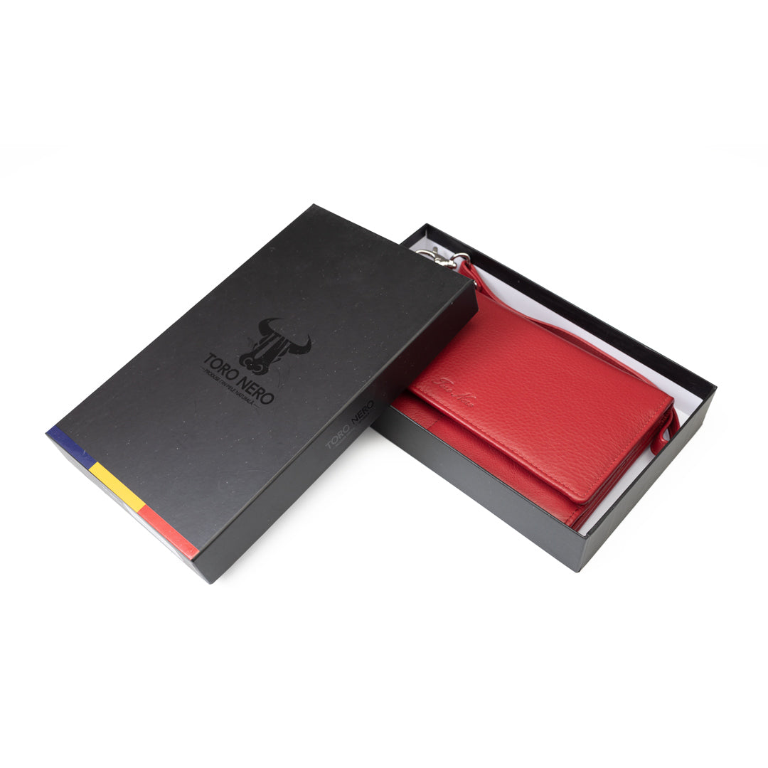 Women's wallet made of genuine leather, red Chiara, Rfid protection