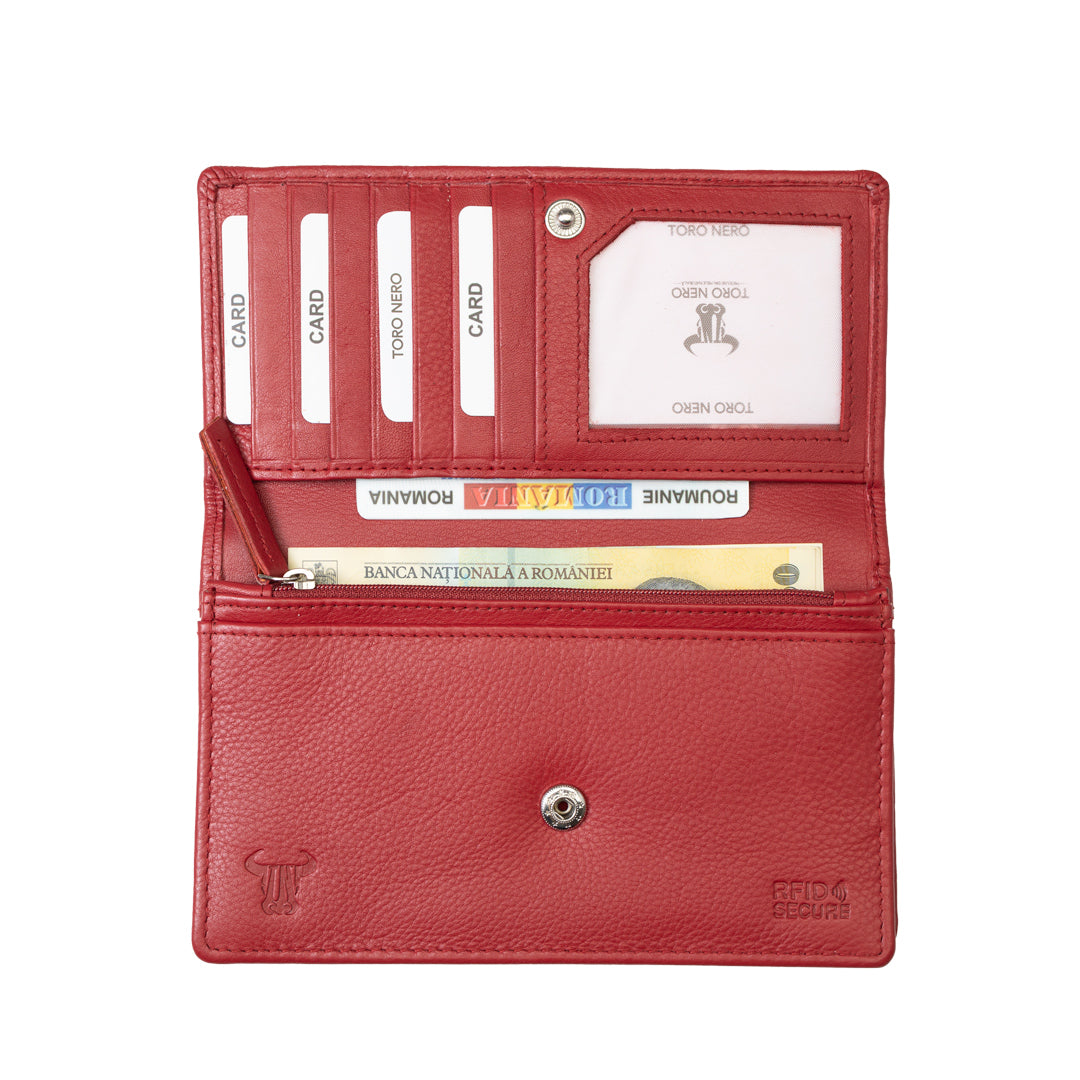 Women's wallet made of genuine leather, red Cloudy, Rfid protection