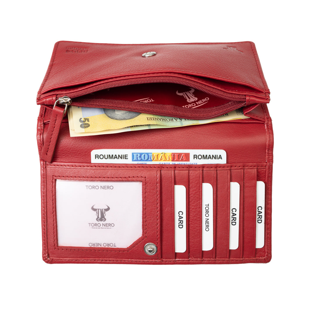 Women's wallet made of genuine leather, red Cloudy, Rfid protection
