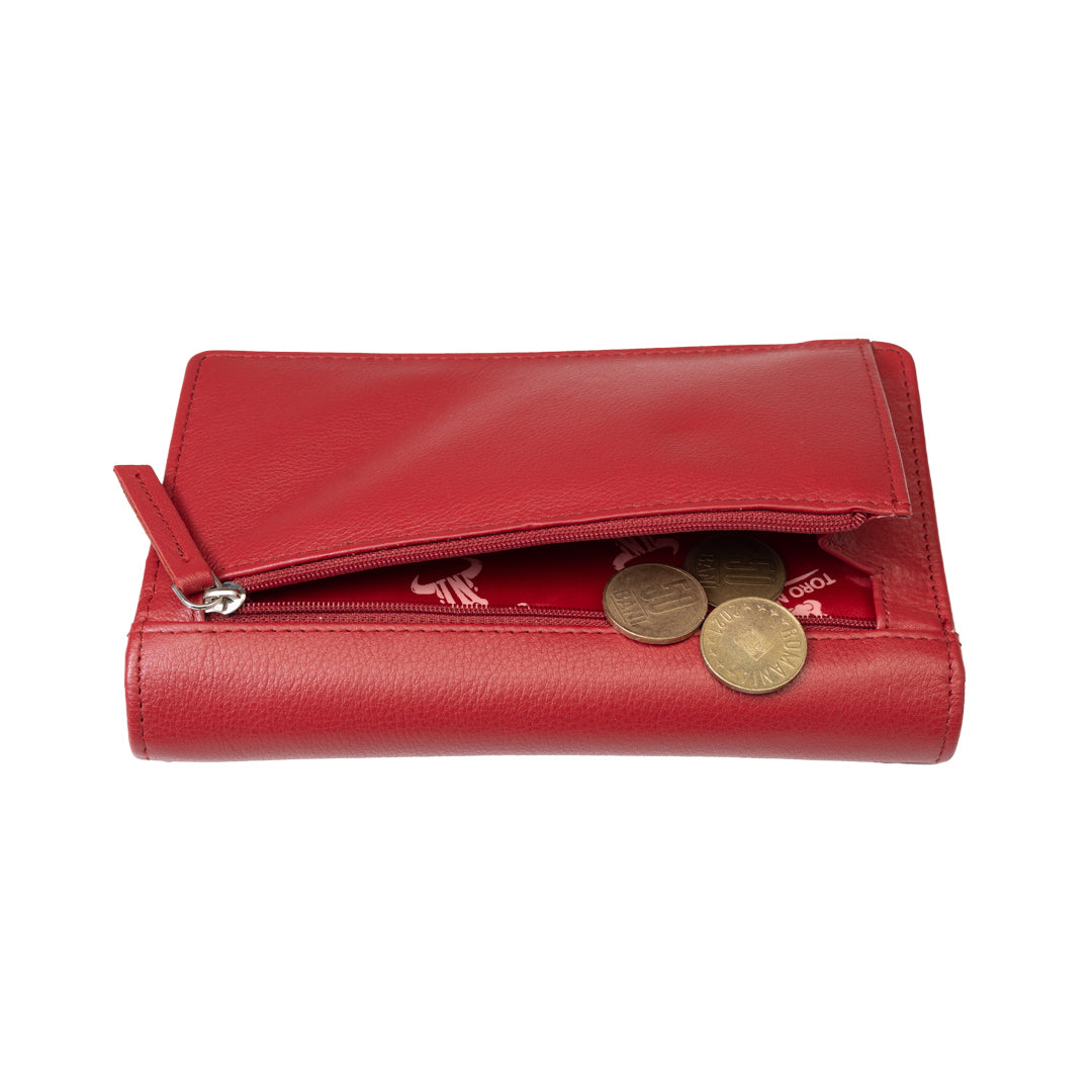 Women's wallet made of genuine leather, red Cloudy, Rfid protection
