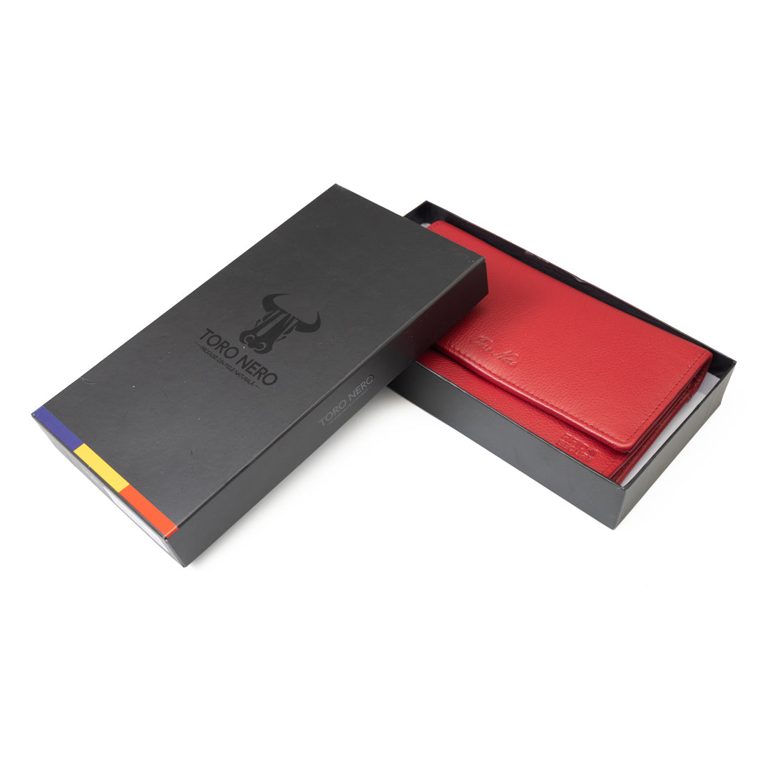 Women's wallet made of genuine leather, red Cloudy, Rfid protection