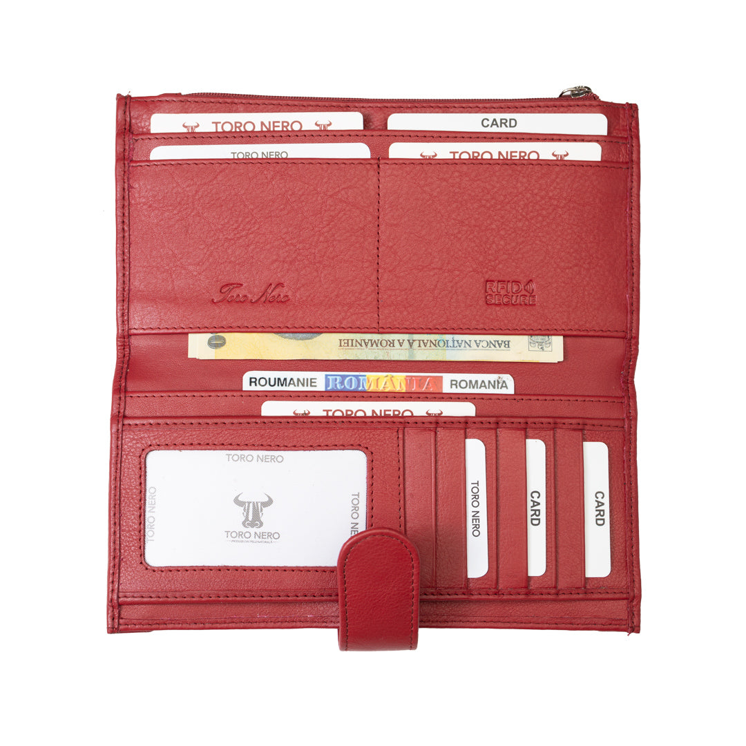 Women's wallet made of genuine leather, red Cory, Rfid protection