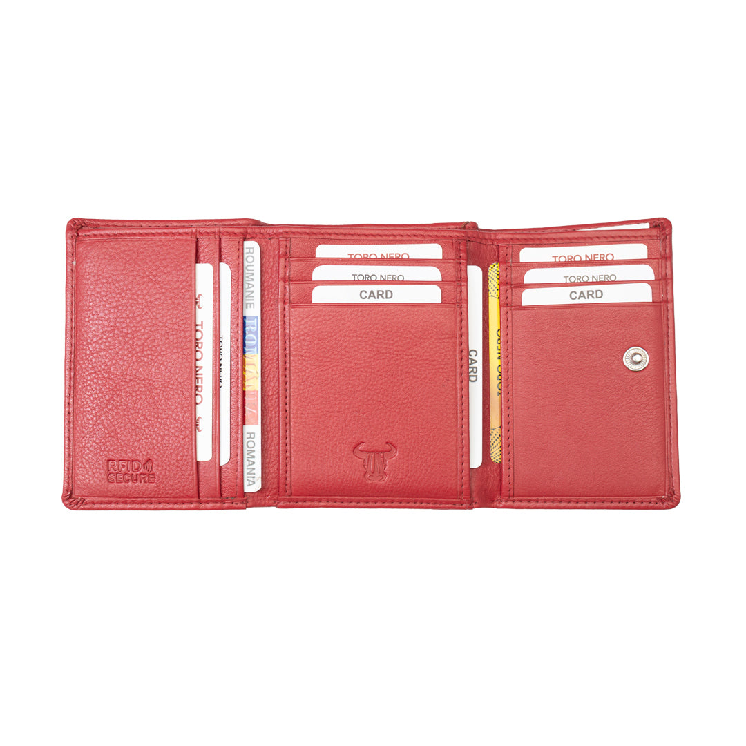 Women's wallet made of genuine leather, red Ellis, RFID protection