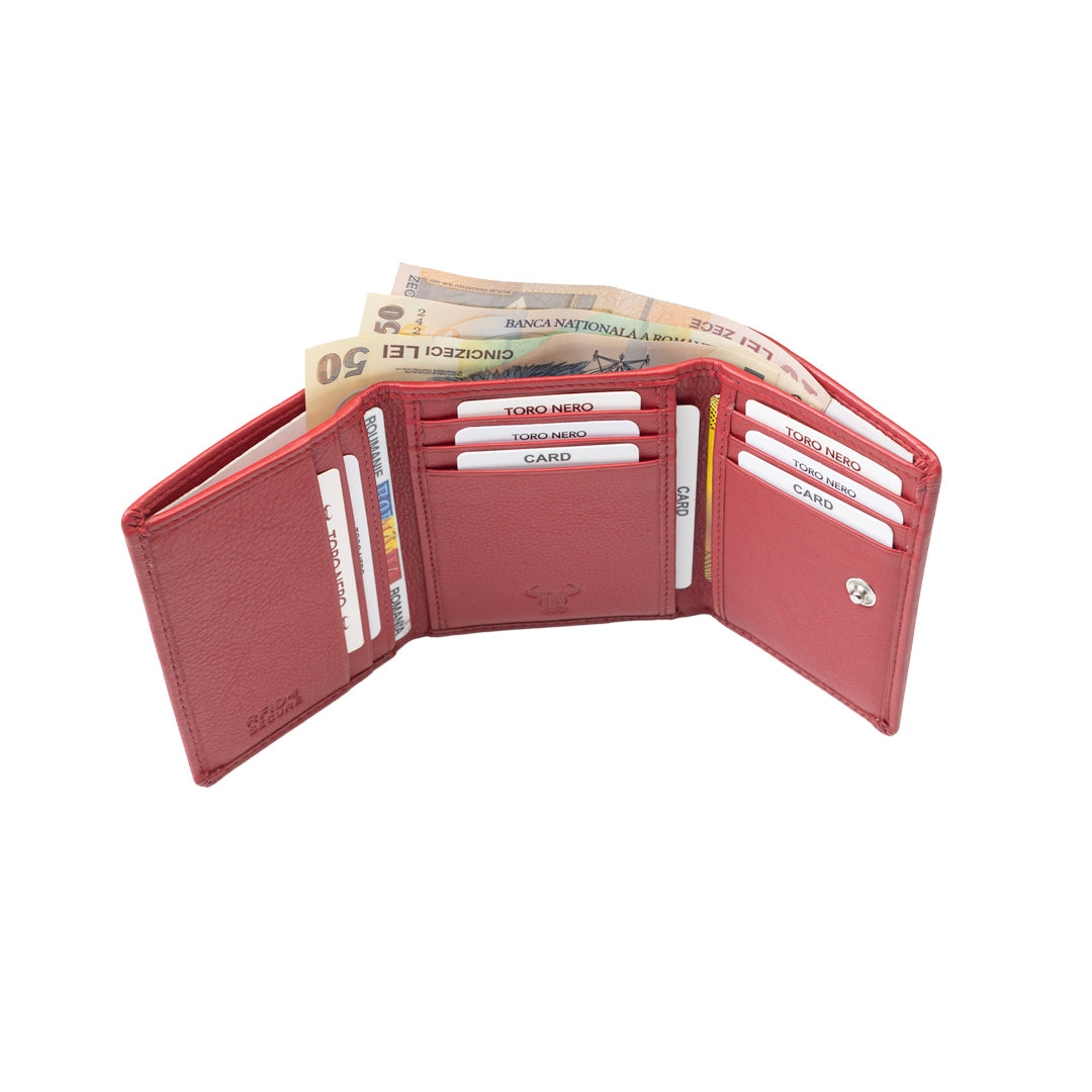 Women's wallet made of genuine leather, red Ellis, RFID protection