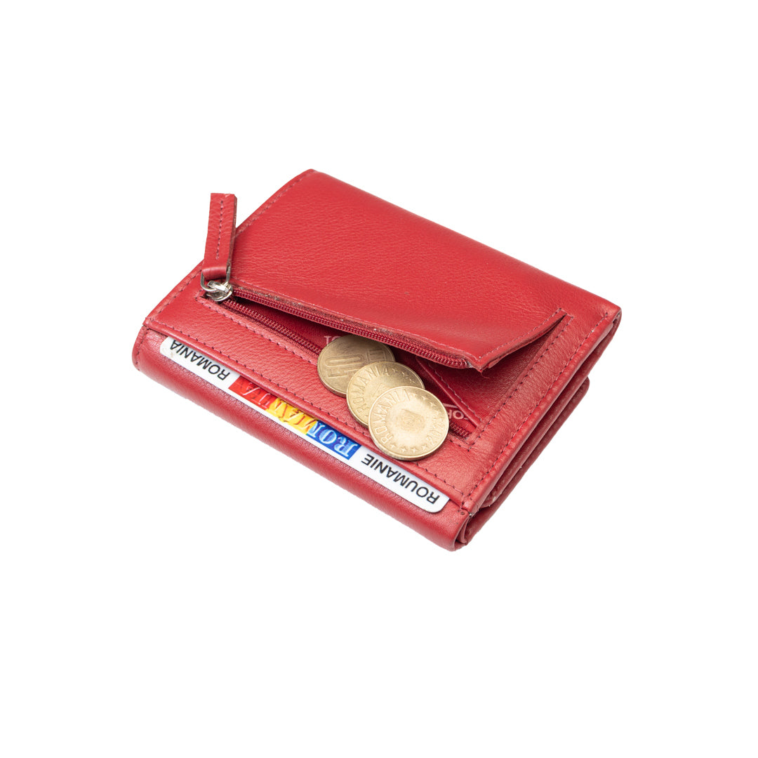 Women's wallet made of genuine leather, red Ellis, RFID protection