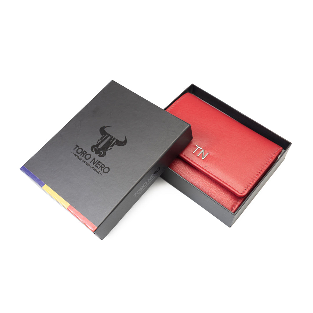 Women's wallet made of genuine leather, red Ellis, RFID protection