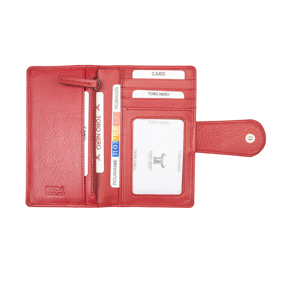 Women's wallet made of genuine leather, red Mia, RFID protection