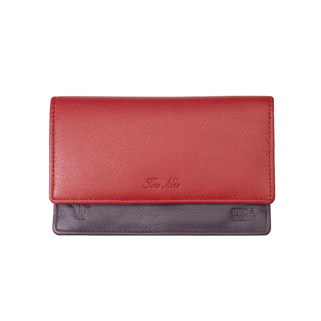 Women's wallet made of genuine leather, red-purple Cloudy, Rfid protection