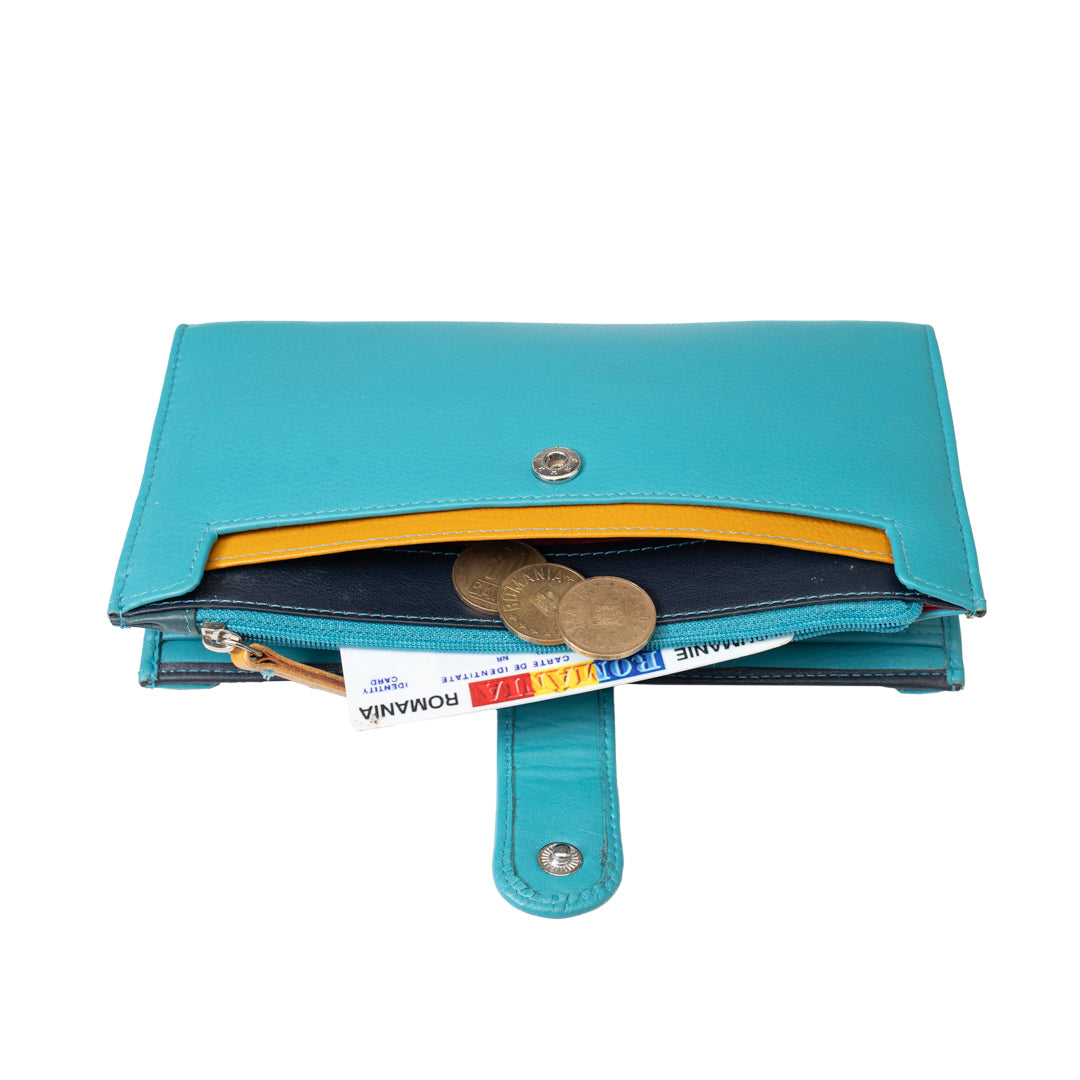Women's wallet made of genuine turquoise leather Cory, Rfid protection