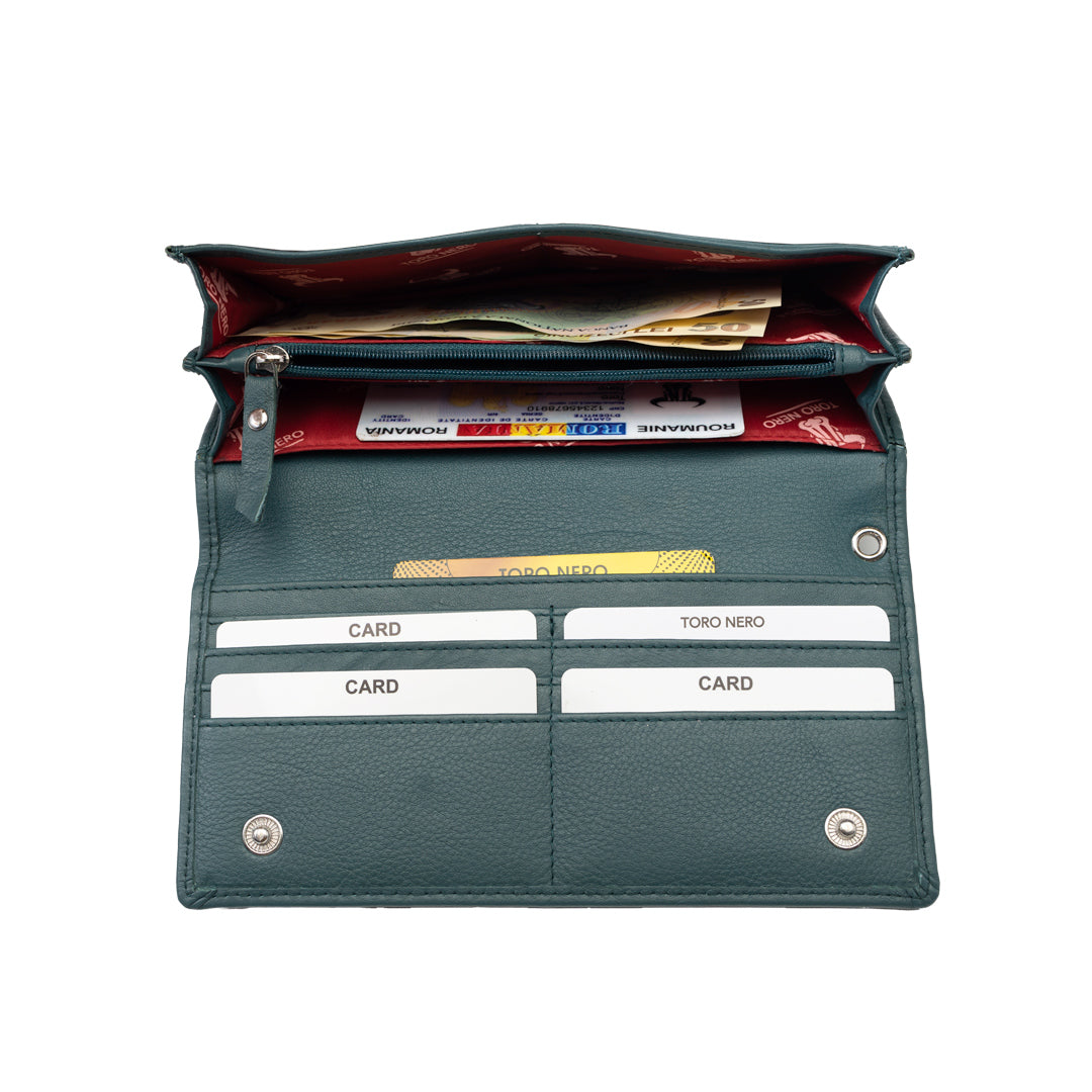 Women's wallet made of green genuine leather Chiara, Rfid protection