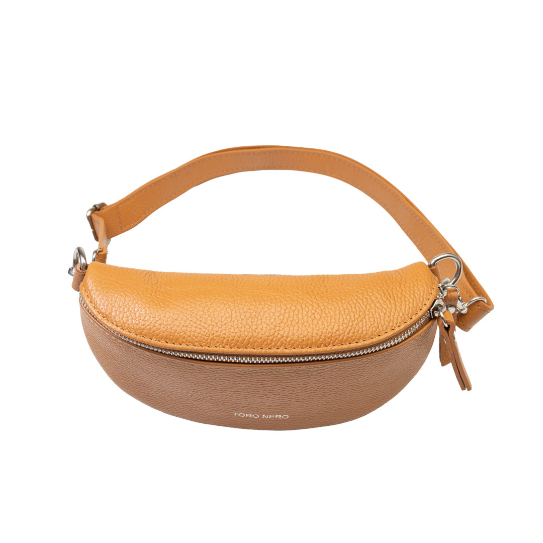 Damska saszetka z naturalnej skóry, brązowa, Waist Glam