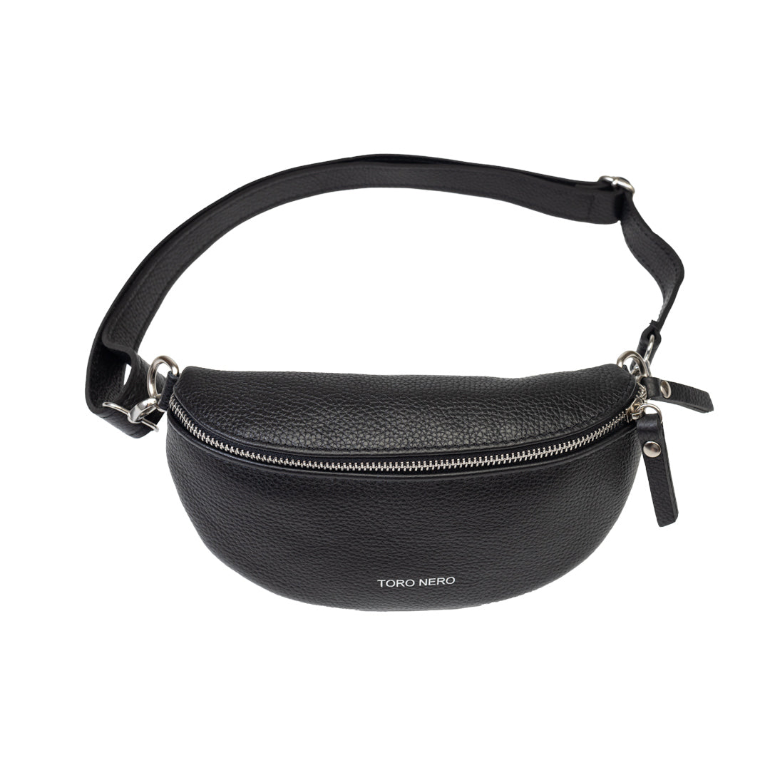 Damen-Gürteltasche aus schwarzem Leder Waist Glam