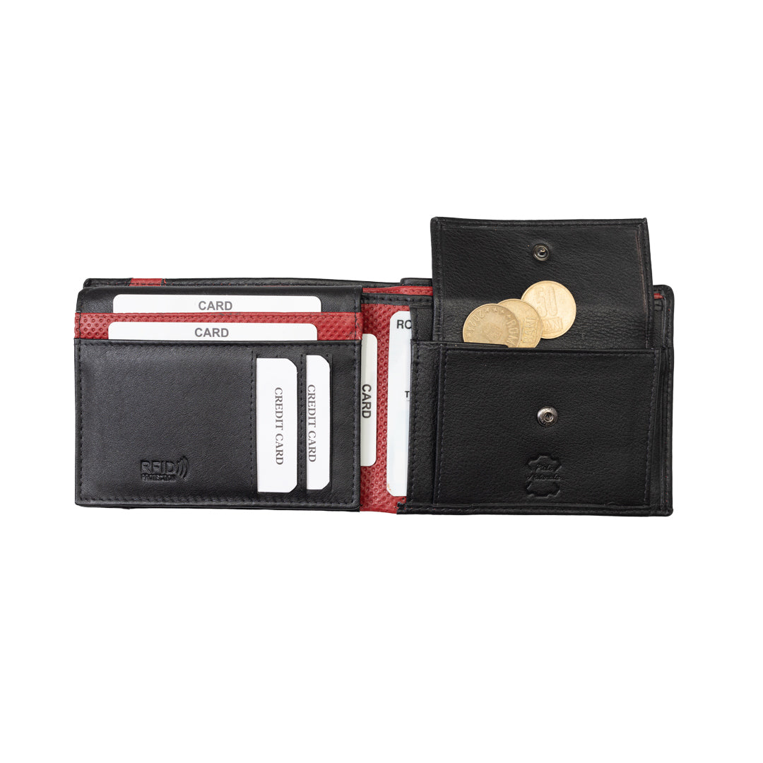 Men's wallet made of genuine leather, black-red Vox, RFID protection