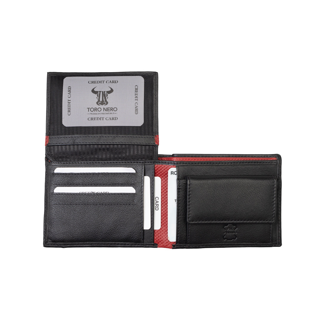 Men's wallet made of genuine leather, black-red Vox, RFID protection