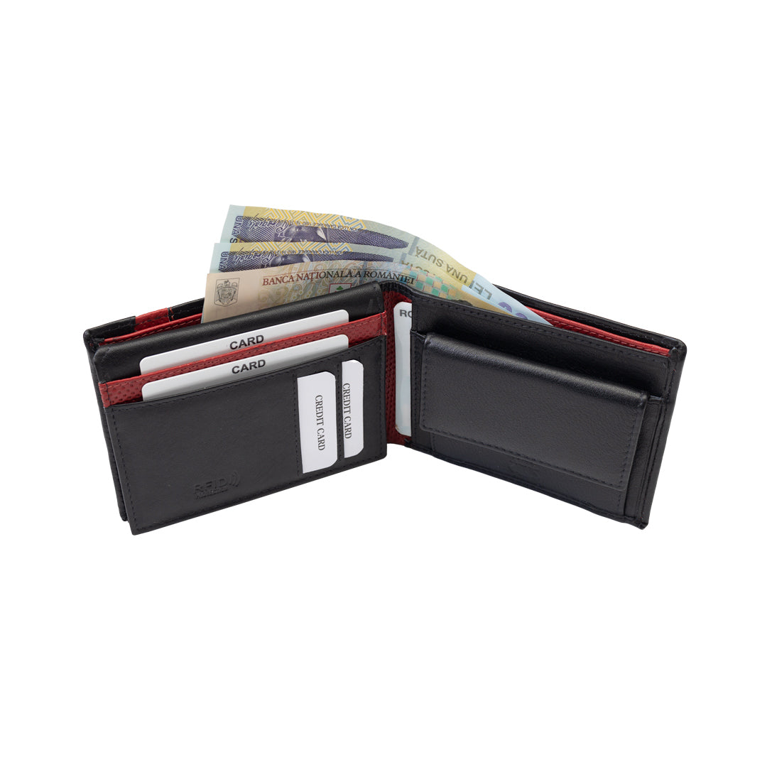 Men's wallet made of genuine leather, black-red Vox, RFID protection
