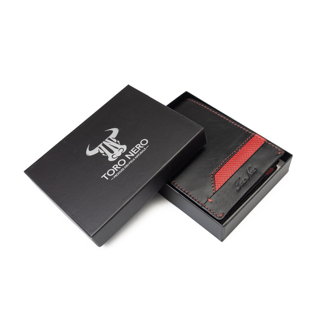 Men's wallet made of genuine leather, black-red Vox, RFID protection