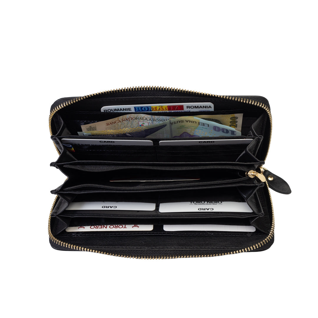 Women's wallet made of black genuine leather - Arya detail