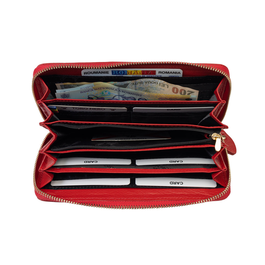 Women's wallet made of genuine leather, red - Arya detail